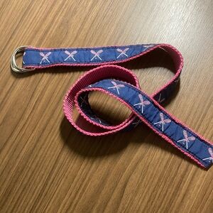 Leather Man Essex CT tennis lacrosse stick print belt Med made in USA Eliza B.